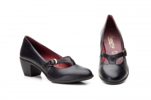Zapatos Mujer Piel Negro Hebilla Tacón  -  Ref. 1044 Negro