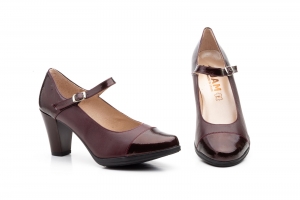 Zapatos Mujer Piel Burdeos Tacón Hebilla Charol  -  Ref. 5903 Ceralín Burdeos