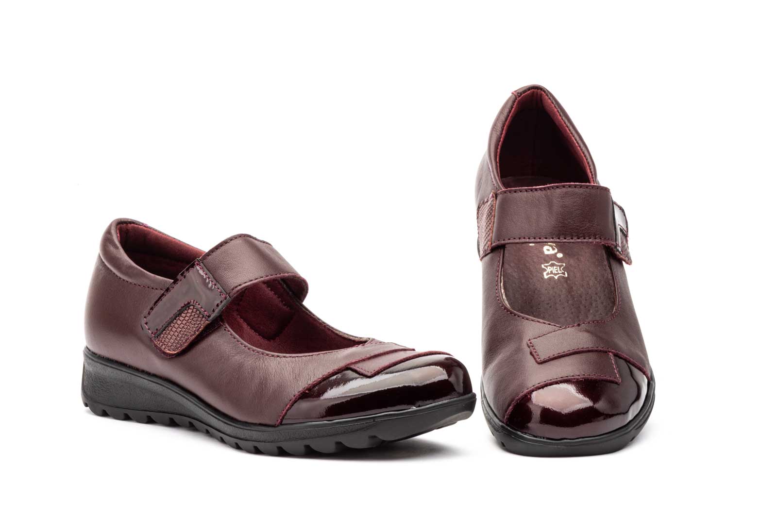 Zapatos Mujer Piel Burdeos Tipo Velcro  -  Ref. MX-920 Burdeos