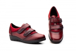 Zapatos Mujer PIel Burdeos Tipo Velcros  -  Ref. 5568 Burdeos