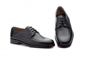 Zapatos Hombre Piel Negro Cordones Suela Cuero  -  Ref. NK-750 Negro