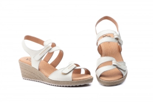 Sandalias Mujer Piel Beige Velcro Cuña Yute  -  Ref. 3454 Beige