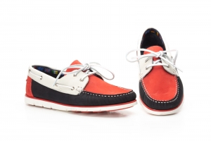 Náuticos Hombre Piel Marino Blanco Rojo  -  Ref. KL-1325 Marino Blanco Rojo