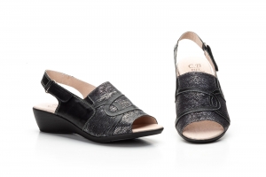 Zapatos Mujer Piel Negro Cuña Ancho Especial  -  Ref. 758 Negro