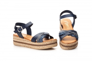 Sandalias Mujer Piel Marino Plataforma Yute  -  Ref. 20009 Elena Marino