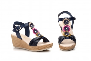 Sandalias Mujer Piel Marino Flores Multi  -  Ref. 7750 Marino