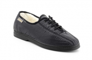 Zapatilla Naylon Negro Forro Borreguillo Cordones  -  Ref. 650 Negro