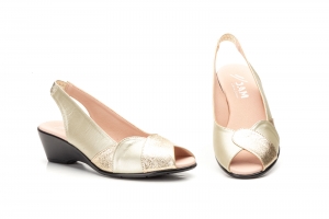 Zapatos Mujer Piel Platino Cuña Elástico   -  Ref. CT-659 Platino