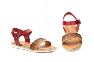 Sandalias Mujer Piel Marrón Rojo  -  Ref. 8003 Marrón Rojo
