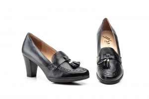 Zapatos Mujer Piel Negro Borlas Tacón  -  Ref. 5900 Negro