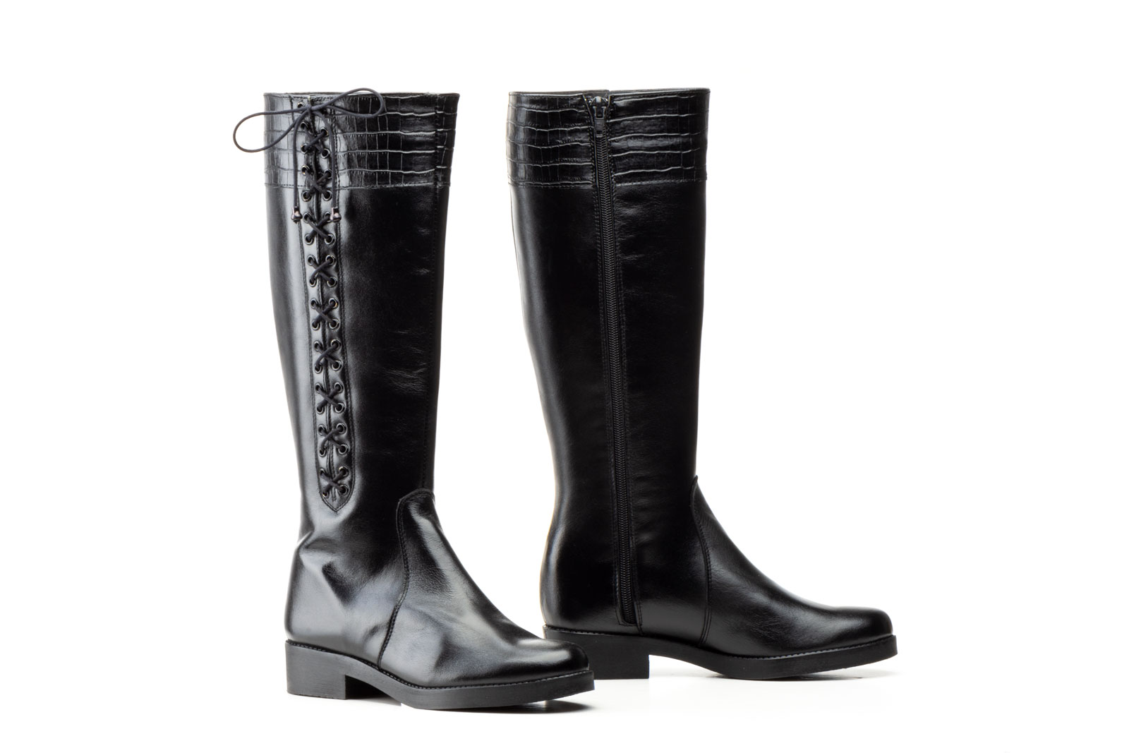 Botas Mujer Piel Negra Cordones  -  Ref. 1029 Negro