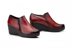 Zapatos Mujer Piel Burdeos Cremallera Cuña  -  Ref. 9006 Burdeos