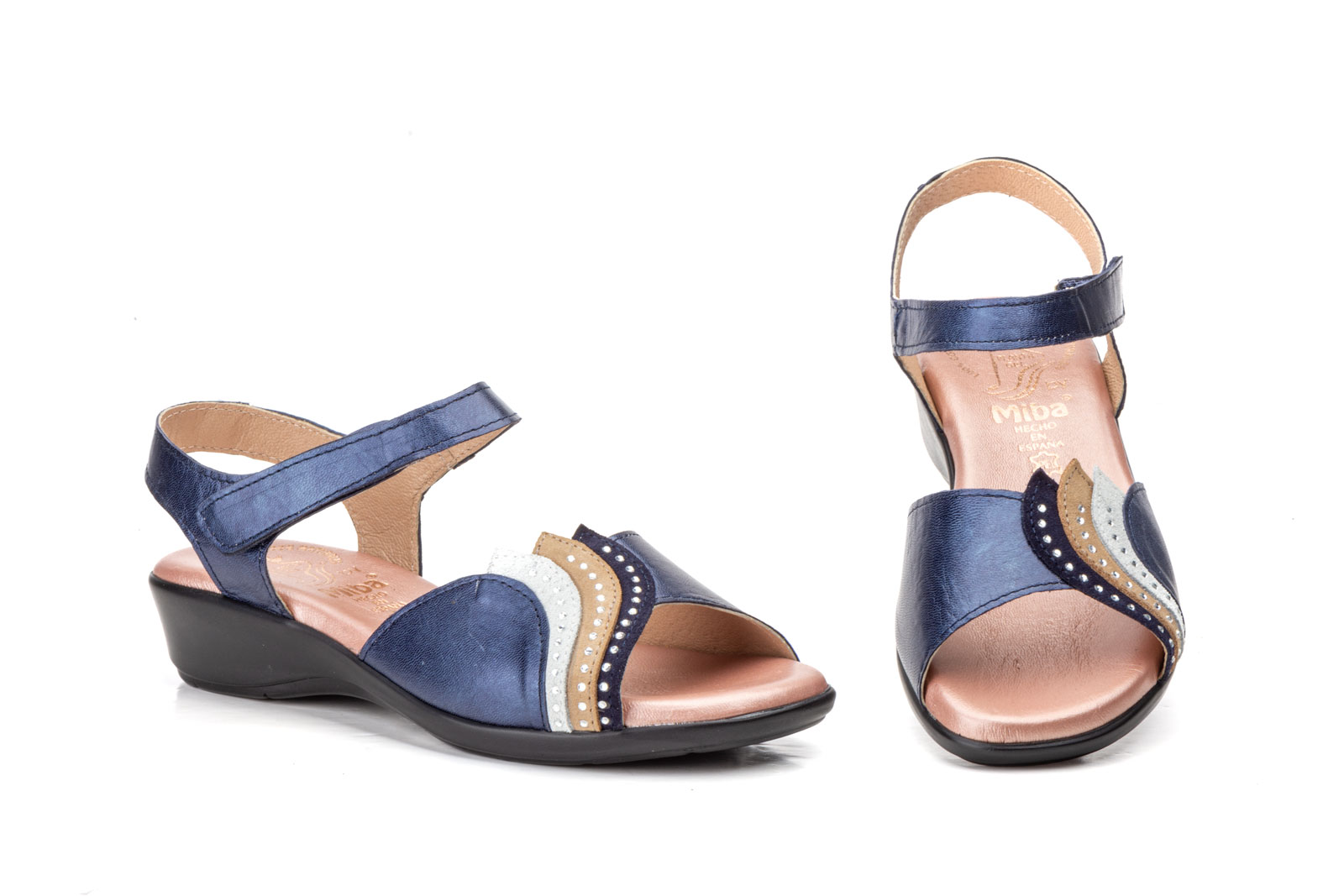 Sandalias Mujer Piel Marino Velcro DUENDY  -  Ref. DU-3331 Marino