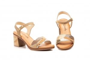 Sandalias Mujer Hojas Arena Tacón Xbonita  -  Ref. XB-42999 Arena