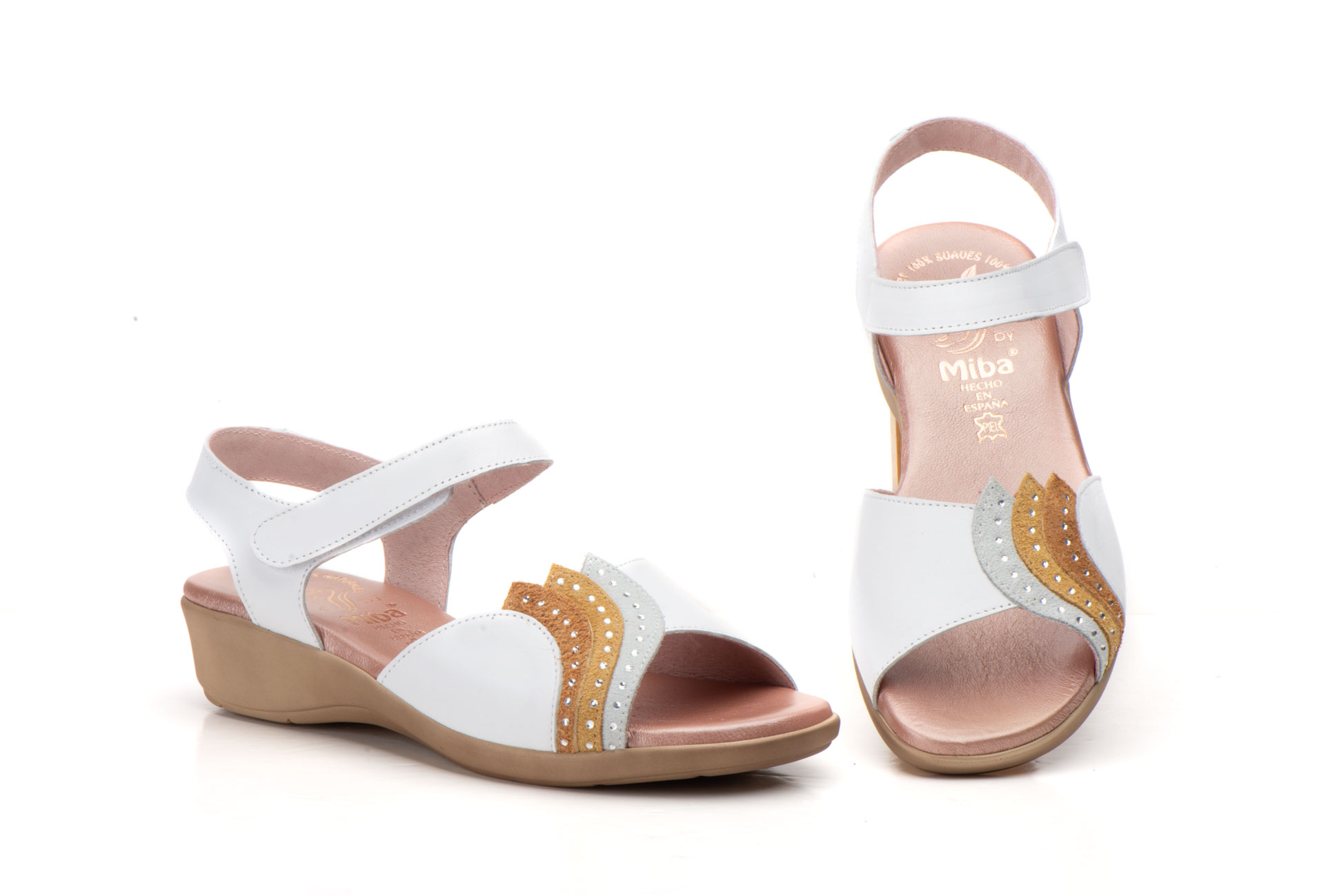 Sandalias Mujer Piel Blanco Velcro DUENDY  -  Ref. DU-3331 Blanco