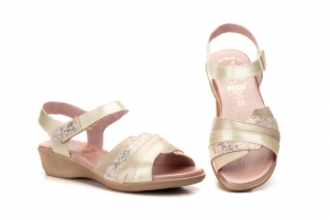 Sandalias Mujer Piel Platino Velcro DUENDY  -  Ref. DU-3285 Platino