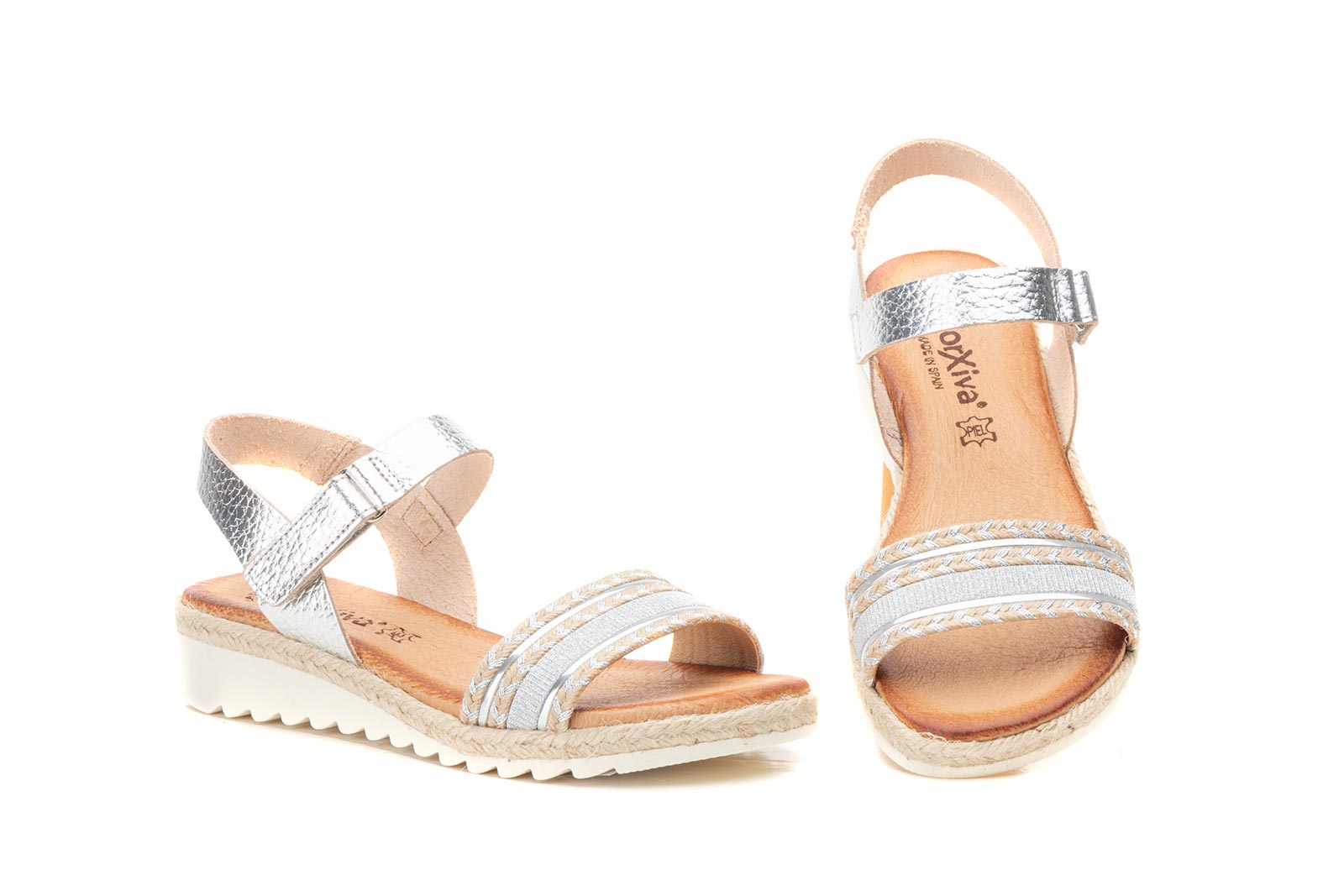 Sandalias Mujer Piel Plata Velcro Gel MORXIVA  -  Ref. MX-2887 Plata