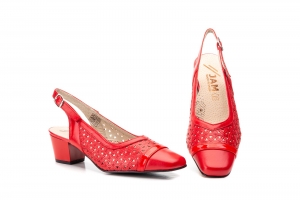 Zapatos Mujer Piel Picado Rojo Tacón  -  Ref. 95215 Rojo