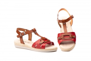 Sandalias Mujer Piel Cuero Marino Hebilla  -  Ref. 5021 Cuero Rojo