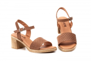 Sandalias Mujer Piel Cuero Gel Tacón Hebilla  -  Ref. CT-660 Cuero