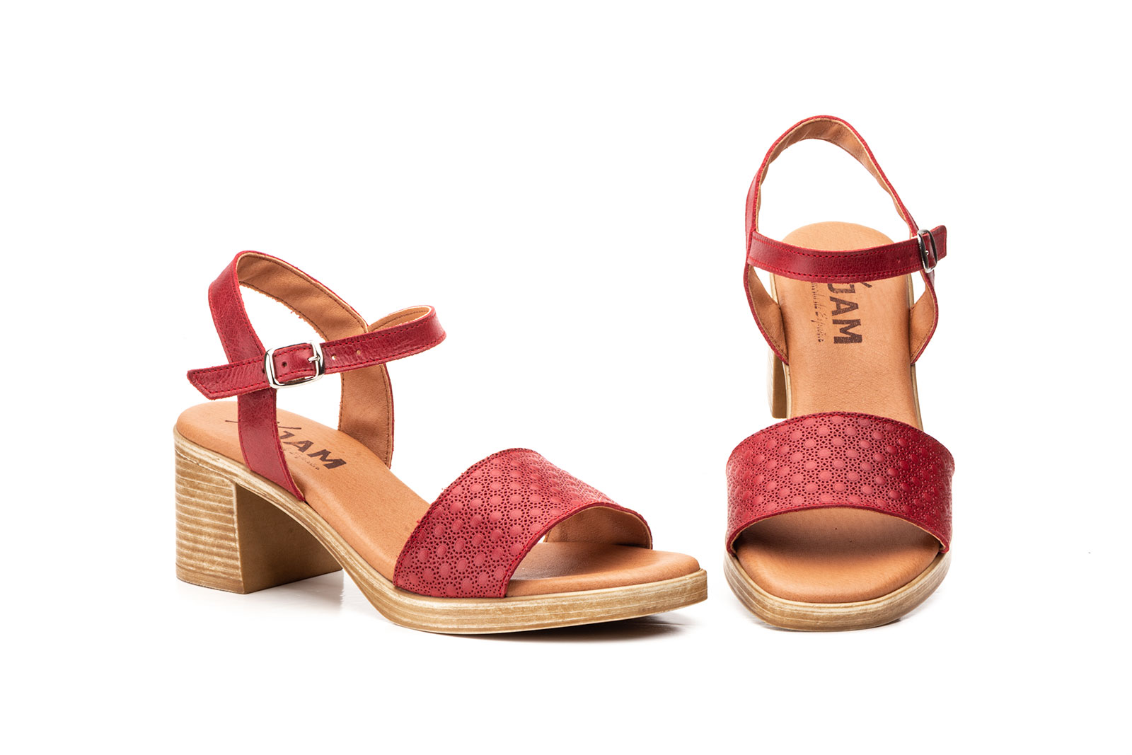 Sandalias Mujer Piel Rojo Gel Tacón Hebilla  -  Ref. CT-660 Rojo