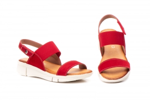 Sandalias Mujer Piel Serraje Rojo Elástico  -  Ref. JC-4141 Rojo