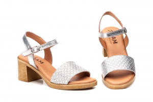 Sandalias Mujer Piel Plata Gel Tacón Hebilla  -  Ref. CT-660 Plata