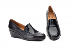 Zapatos Mujer Piel Negro Cuña  -  Ref. KM-B3520 Negro