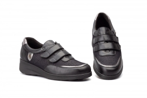 Deportivos Mujer Piel Negro Plata Velcro Ibérico  -  Ref. 5582 Negro Plata