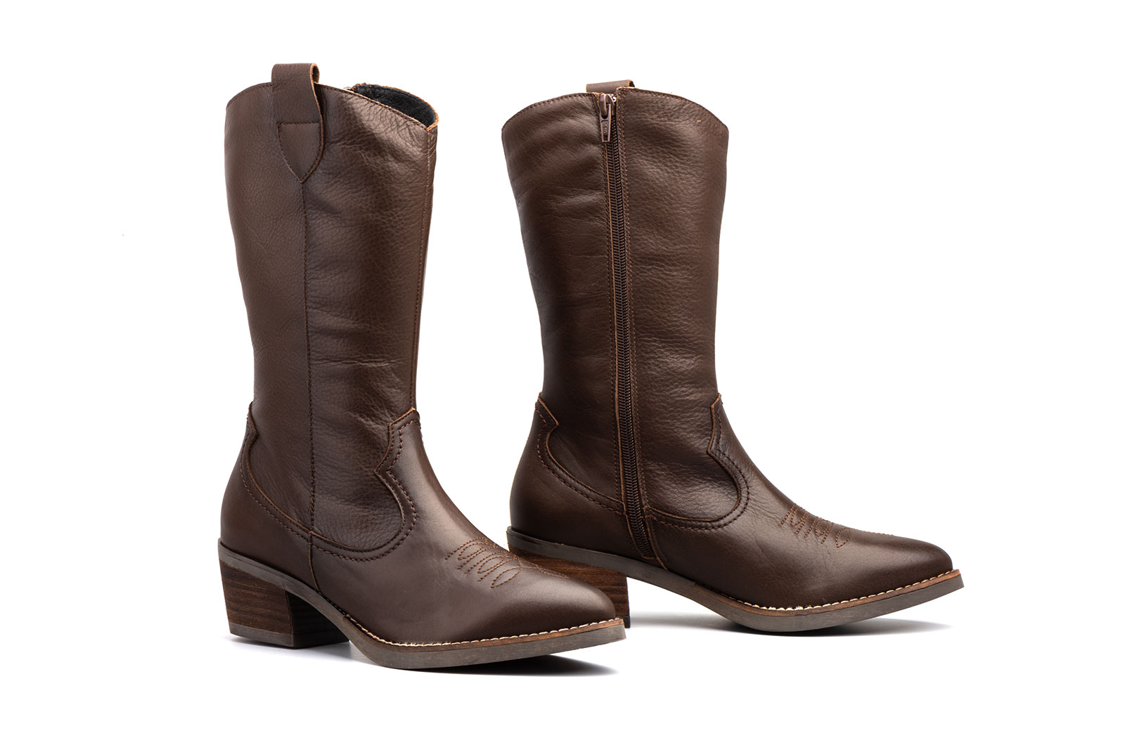 Botas Camperas Mujer Piel Napa Marrón Tacón Cubano  -  Ref. PYM-940 Marrón