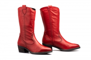 Botas Camperas Mujer Piel Napa Rojo Tacón Cubano  -  Ref. PYM-940 Rojo