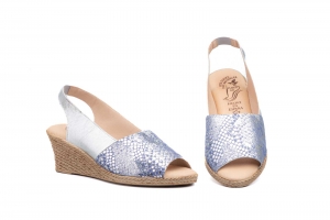 Sandalias Mujer Piel Azul Cuña Yute  -  Ref. DI-25 Azul