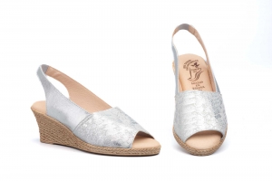 Sandalias Mujer Piel Plata Cuña Yute  -  Ref. DI-25 Plata