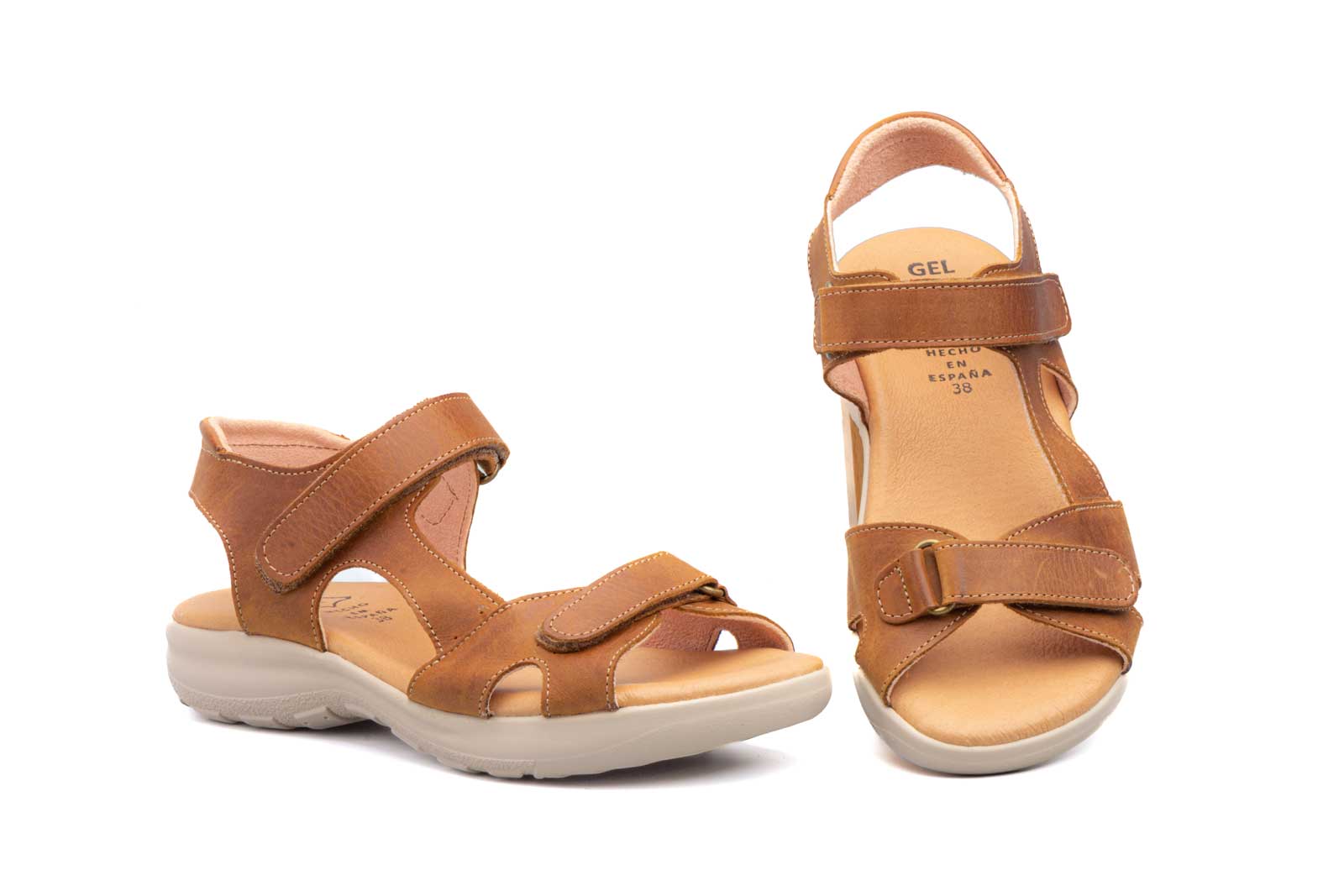 Sandalias Mujer Piel Cuero Velcro  -  Ref. AE-645 Cuero