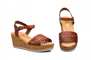 Sandalias Mujer Piel Láser Cuero Cuña Yute  -  Ref. 7055 Cuero