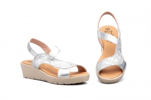 Sandalias Mujer Piel Plata Elásticos  -  Ref. 615 Plata