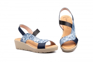 Sandalias Mujer Piel Marino Elásticos  -  Ref. 615 Marino