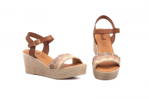 Sandalias Mujer Piel Cuero Plataforma Cuña  -  Ref. 9020 Cuero