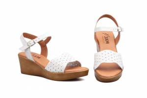 Sandalias Mujer Piel Blanco Cuña  -  Ref. 665 Blanco