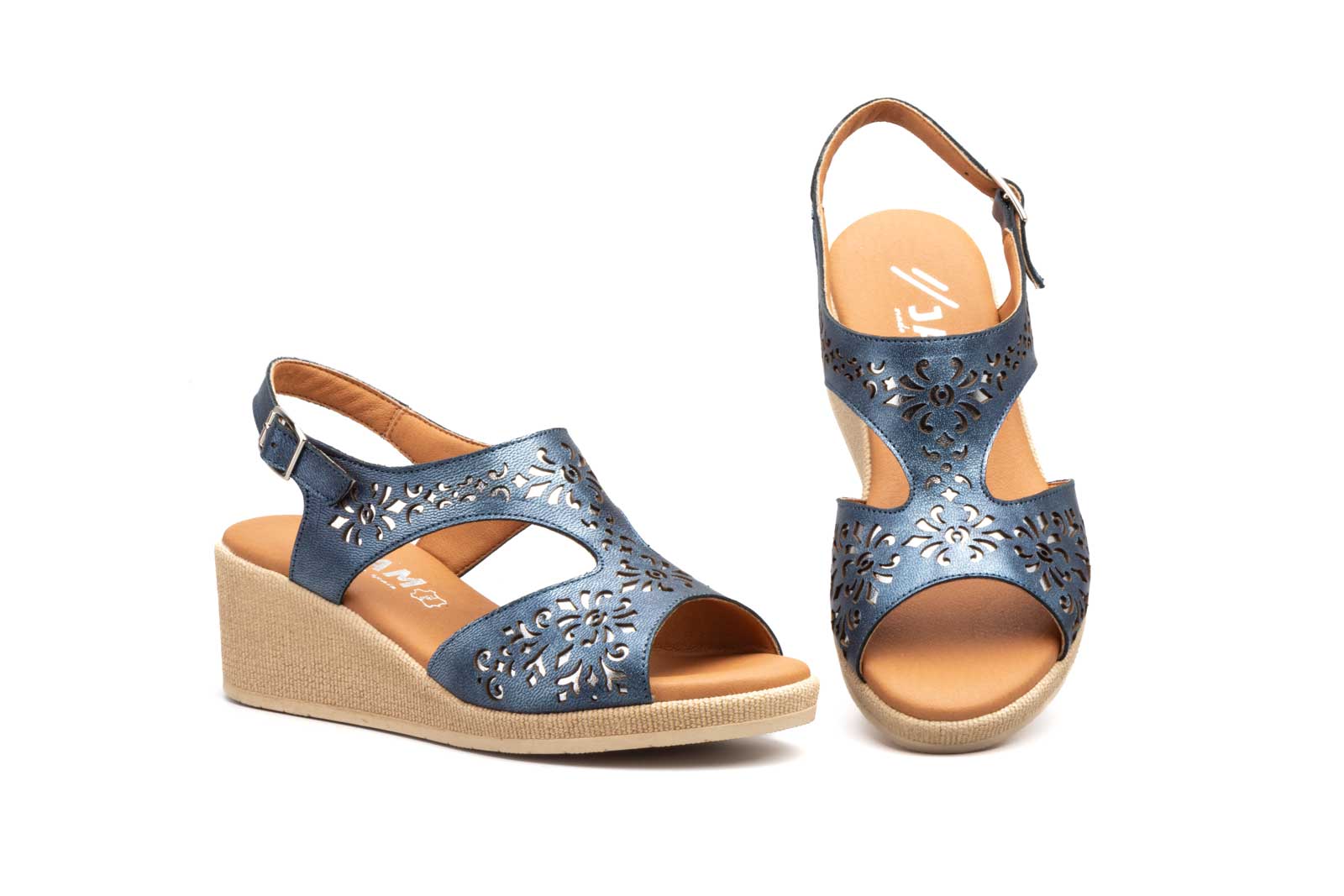 Sandalias Mujer Piel Marino Cuña Gel  -  Ref. 7978 Marino