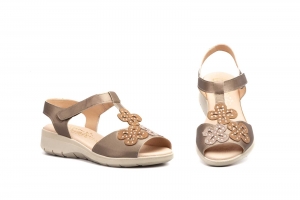 Sandalias Mujer Piel Fume Velcro  -  Ref. 2422 Fume