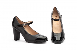 Zapatos Mujer Piel Negro Tacón Hebilla Charol  -  Ref. 5903 Negro