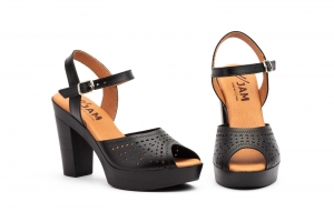 Sandalas Mujer Piel Negro Láser  -  Ref. 686 Negro