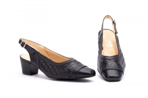 Zapatos Mujer Piel Picado Negro Tacón  -  Ref. 95215 Negro