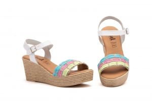 Sandalias Mujer Piel Blanco Trenzado Multi  -  Ref. 9020 Blanco Multi