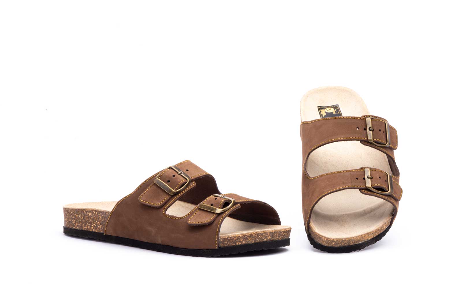 Sandalias Bio Hombre Piel Marrón Hebillas  -  Ref. 7378 BIO Marrón