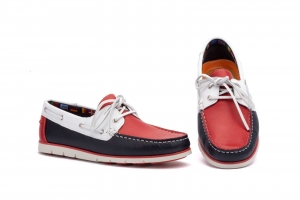 Náuticos Hombre Piel Marino Rojo Blanco  -  Ref. KL-1327 Marino Rojo Blanco