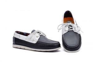 Náuticos Hombre Piel Marino Jeans Keelan  -  Ref. KL-1326 Marino Jeans Blanco