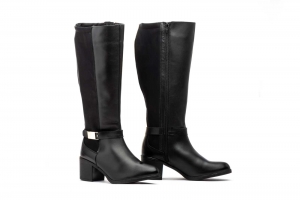 Botas Mujer Piel Negro Elástico Hebilla Tacón  -  Ref. 90683 Negro