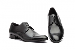 Zapatos Hombre Piel Negro Suela de Cuero  -  Ref. NK-3249 Negro